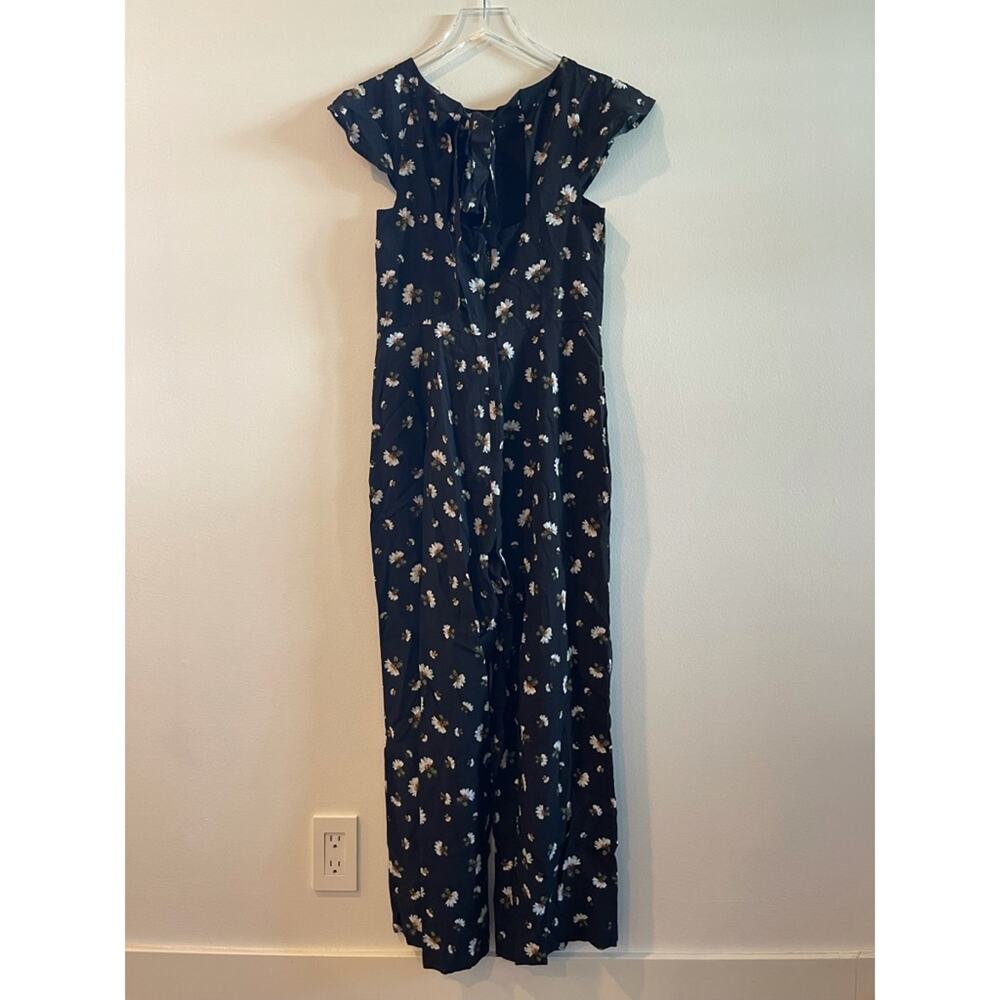 LOFT ANN TAYLOR Jumpsuit Size 0 NWT Romper Floral Tie Back Black Summer Wedding - Picture 7 of 14